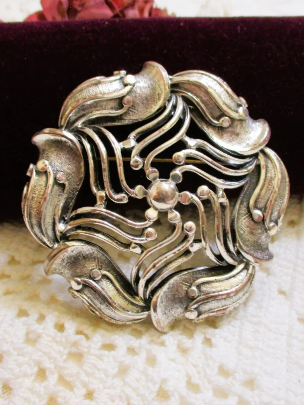 Large TORTOLANI Swirl Statement Brooch: Sterling Silver Over Pewter ~ Vintage